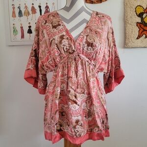 INC | Y2K 100% Silk Boho Paisley Blouse